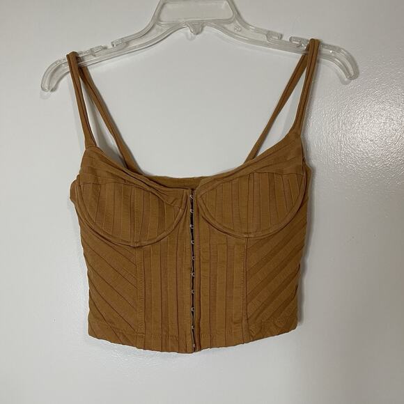 Jonathan Simkhai tan ribbed bustier eyelet cropped tank corset top medium - Picture 2 of 5